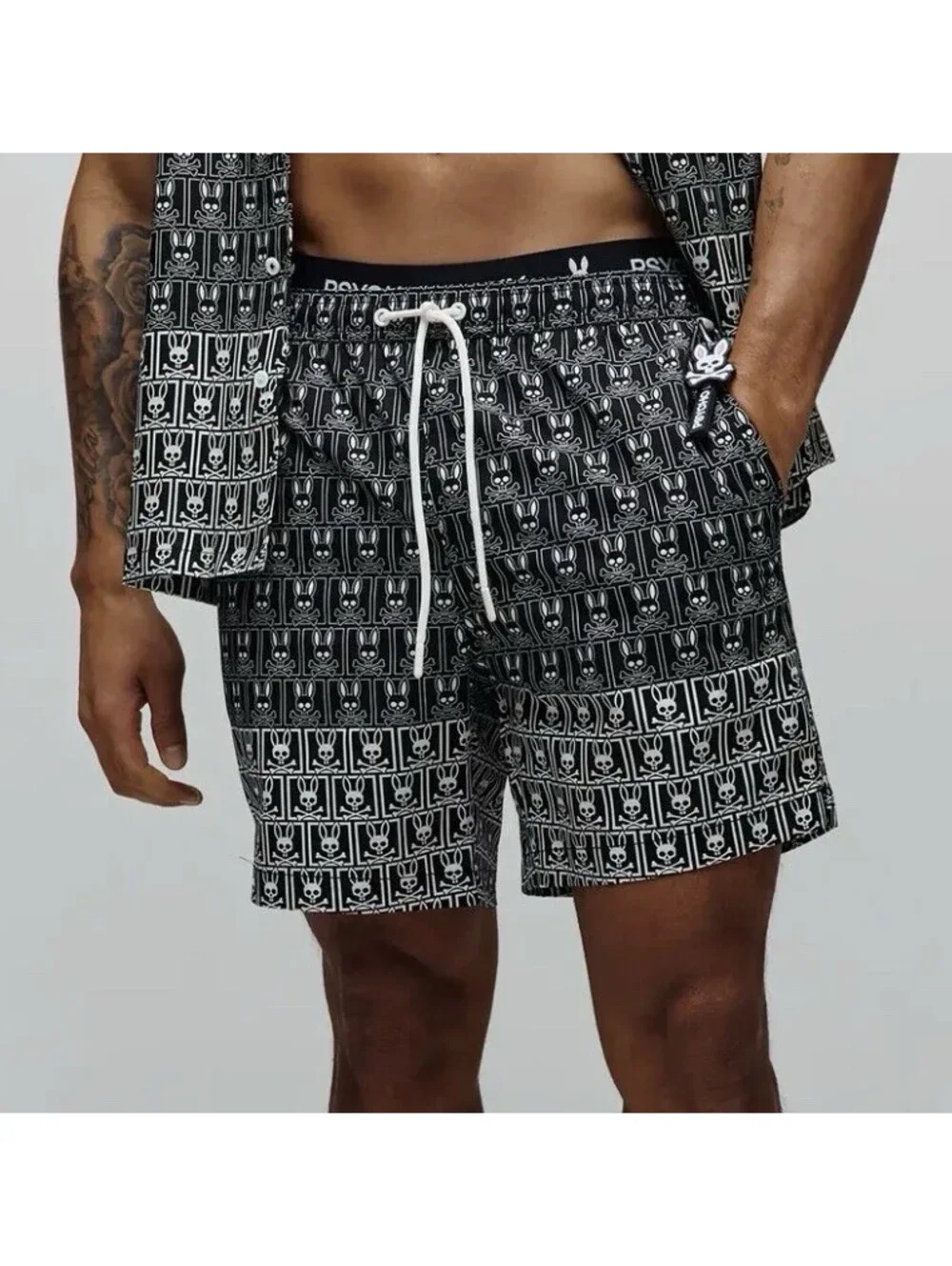 NEW! Psycho Bunny Mens Keon All Over Bunny XL Swim Trunk 6